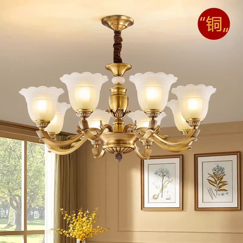 American-style solid brass chandelier, European luxury living room main light, dining room bedroom study, Zhongshan lighting chandelier