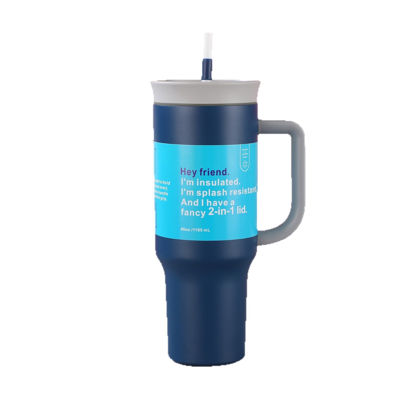 Cross-border New 40oz Car Cup with Flat Lid, Handle, and Straw, 304 Stainless Steel Insulated / Cold Retention Large Capacity