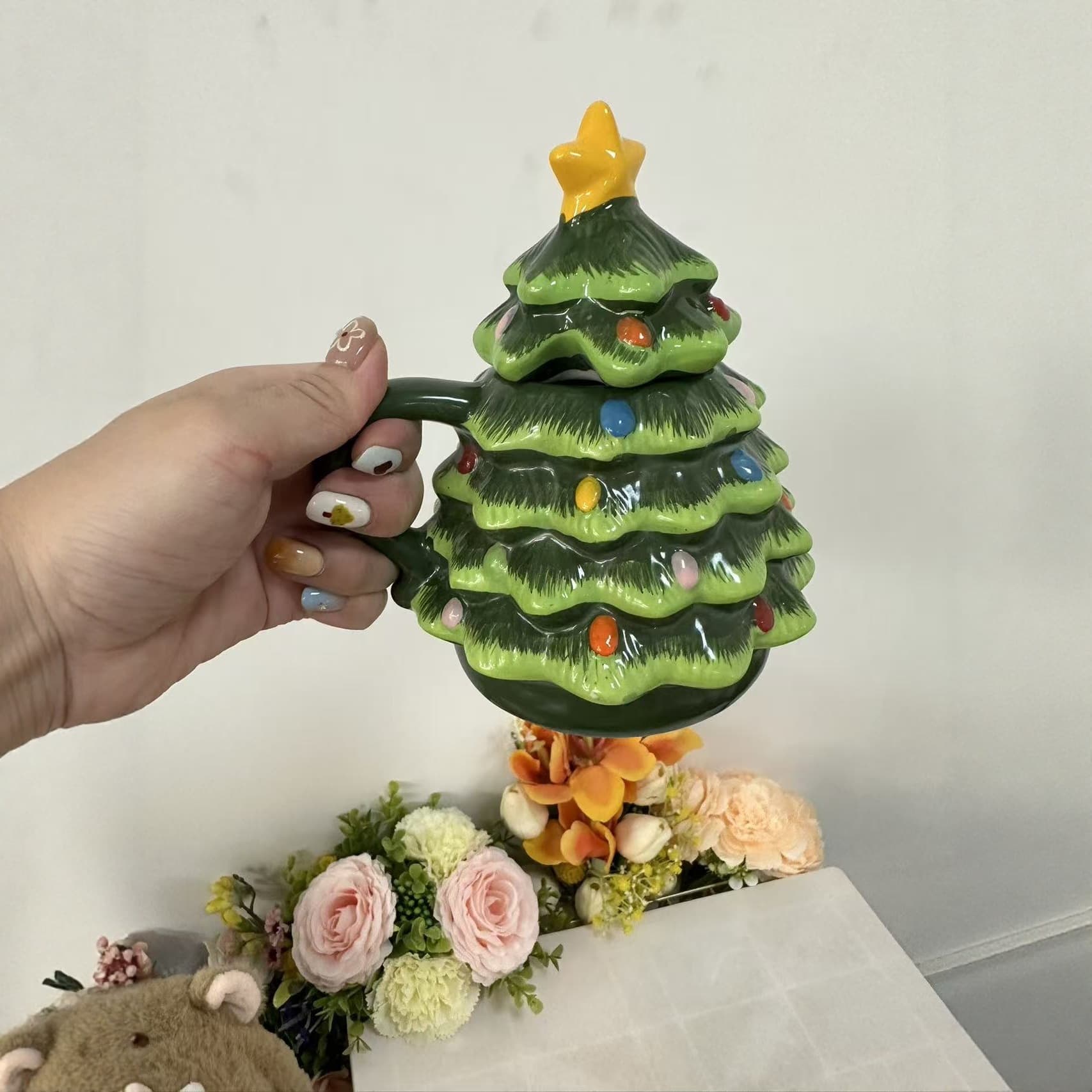 High temperature resistant Christmas gift ceramic water cup Christmas tree mug cute cartoon Santa Claus coffee cup