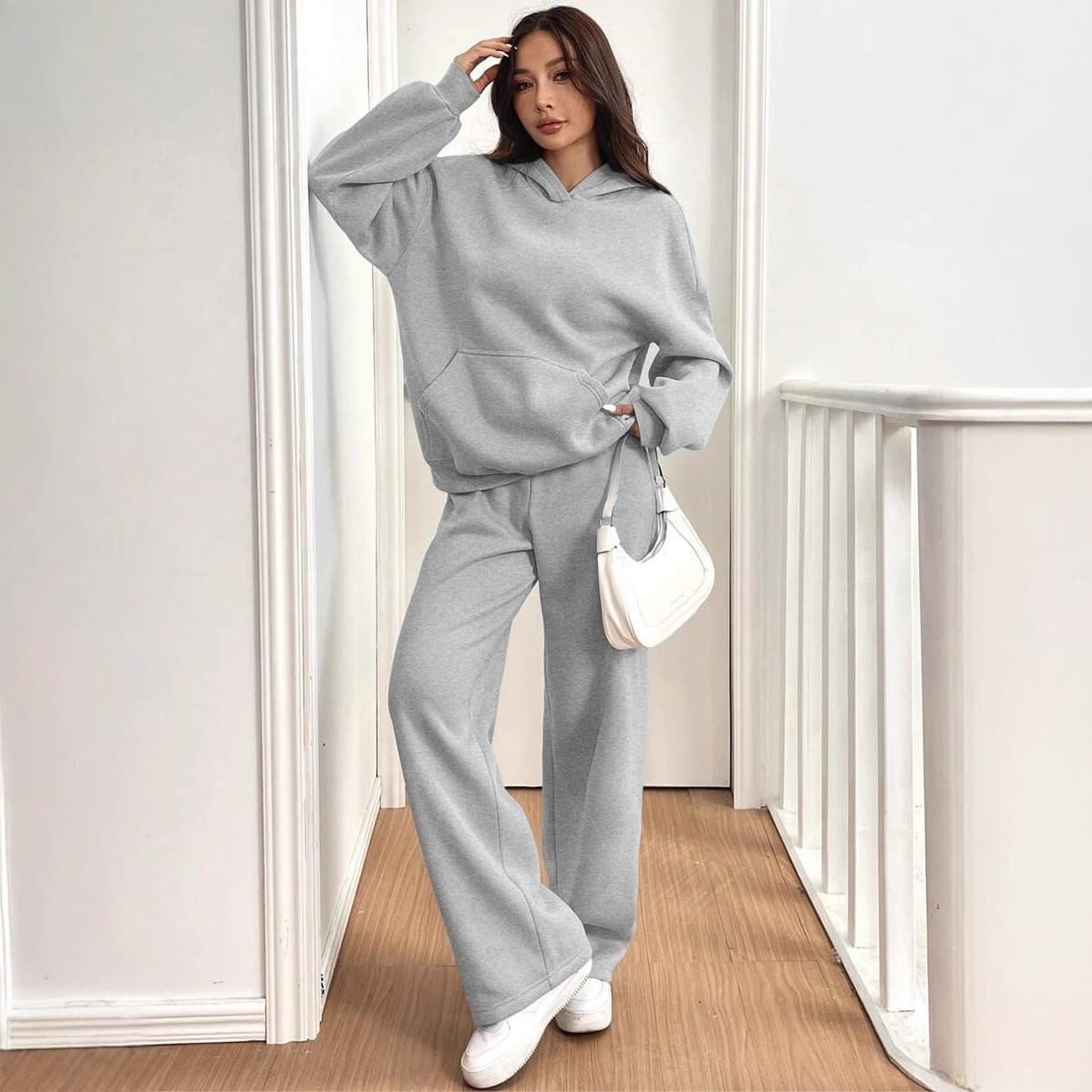 Women's Casual Set Warm Hooded Tracksuit Long Sleeve Top and Pants for Women Winter