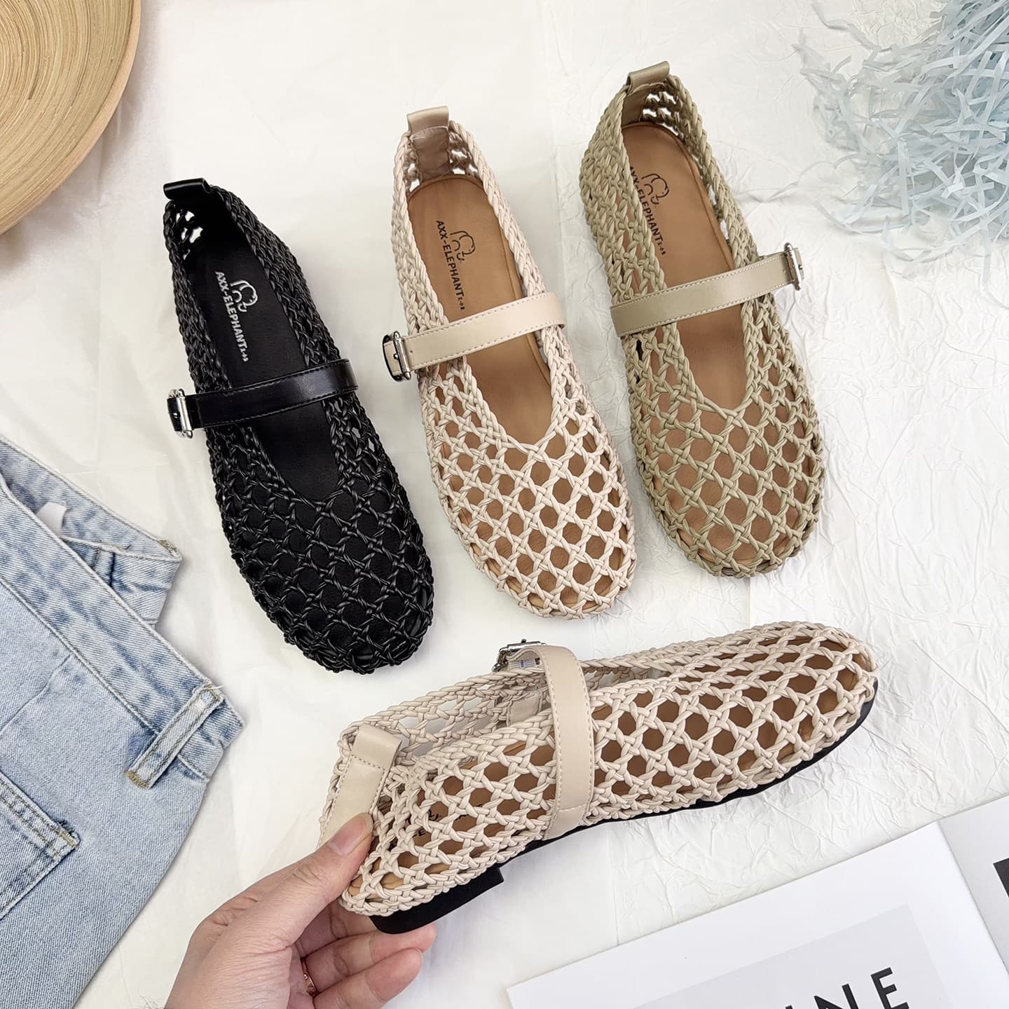 French Woven Hollow Toe Sandals for Women Summer 2026 Hole Shoes Soft Leather Soft Sole Mary Jane Single Shoes Fishnet Shoes
