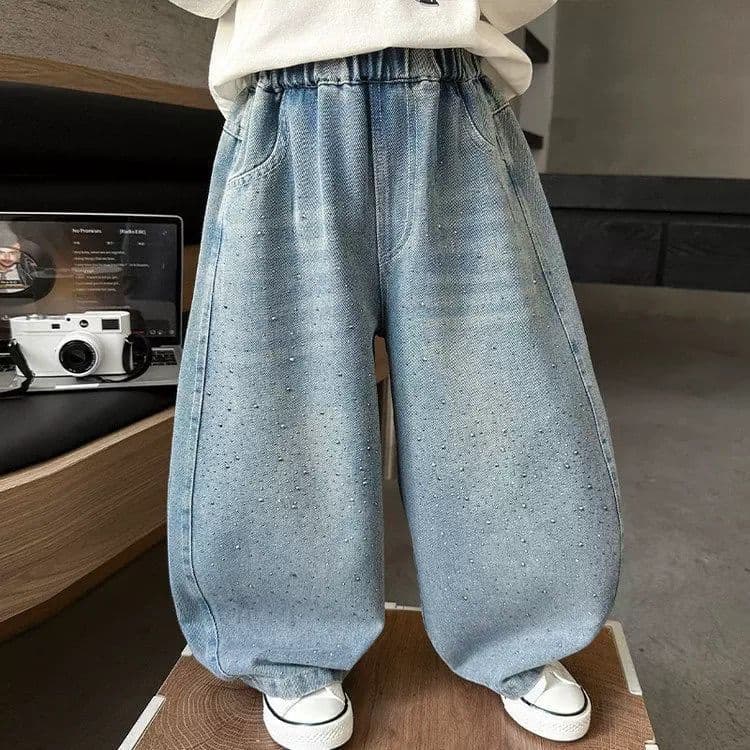 Spring Children's Pants Korean Style Boy's Jeans 2026 New Loose Straight Curved Blade Pants