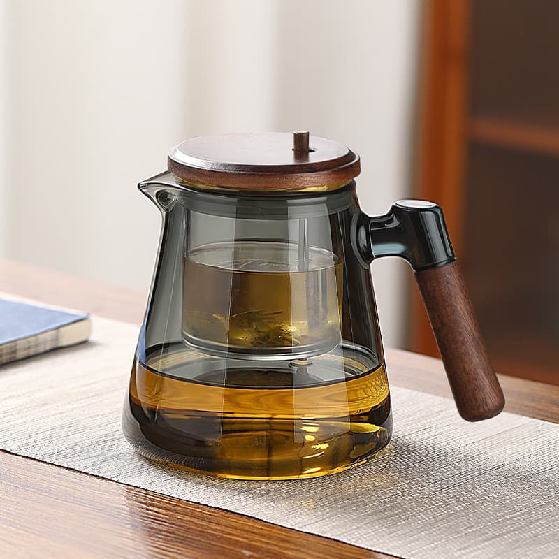 Heat-Resistant Glass Teapot with One-Button Pouring, 2025 New Style for Home Use, Tea-Water Separation Press-Type Tea Strainer