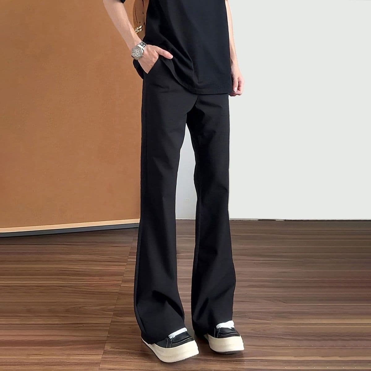 Ice Silk Slim-Fit Black Dress Pants with Flowing Drape, Premium Flared Casual Trousers, Versatile Men's Flared Pants