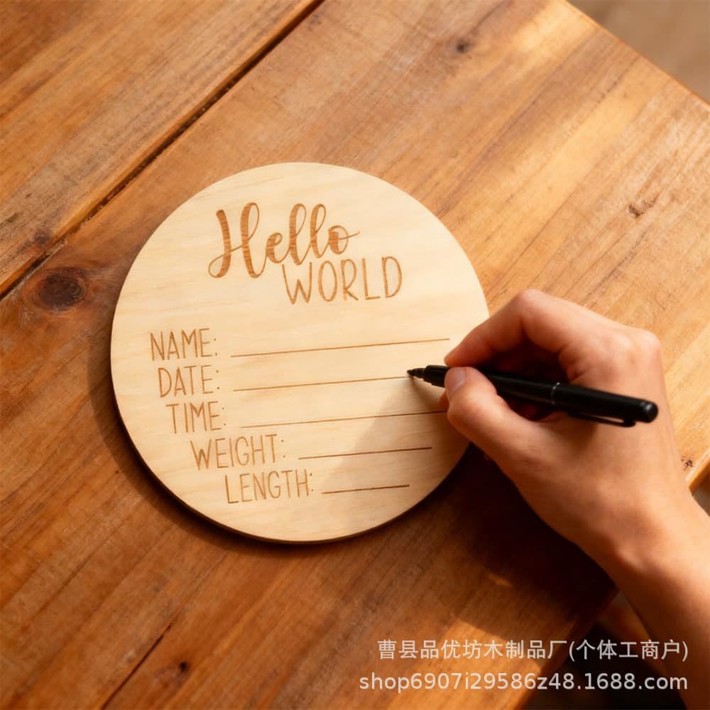 Wooden baby one-year-old milestone wood chips baby newborn photo props laser engraving birth record wood chips