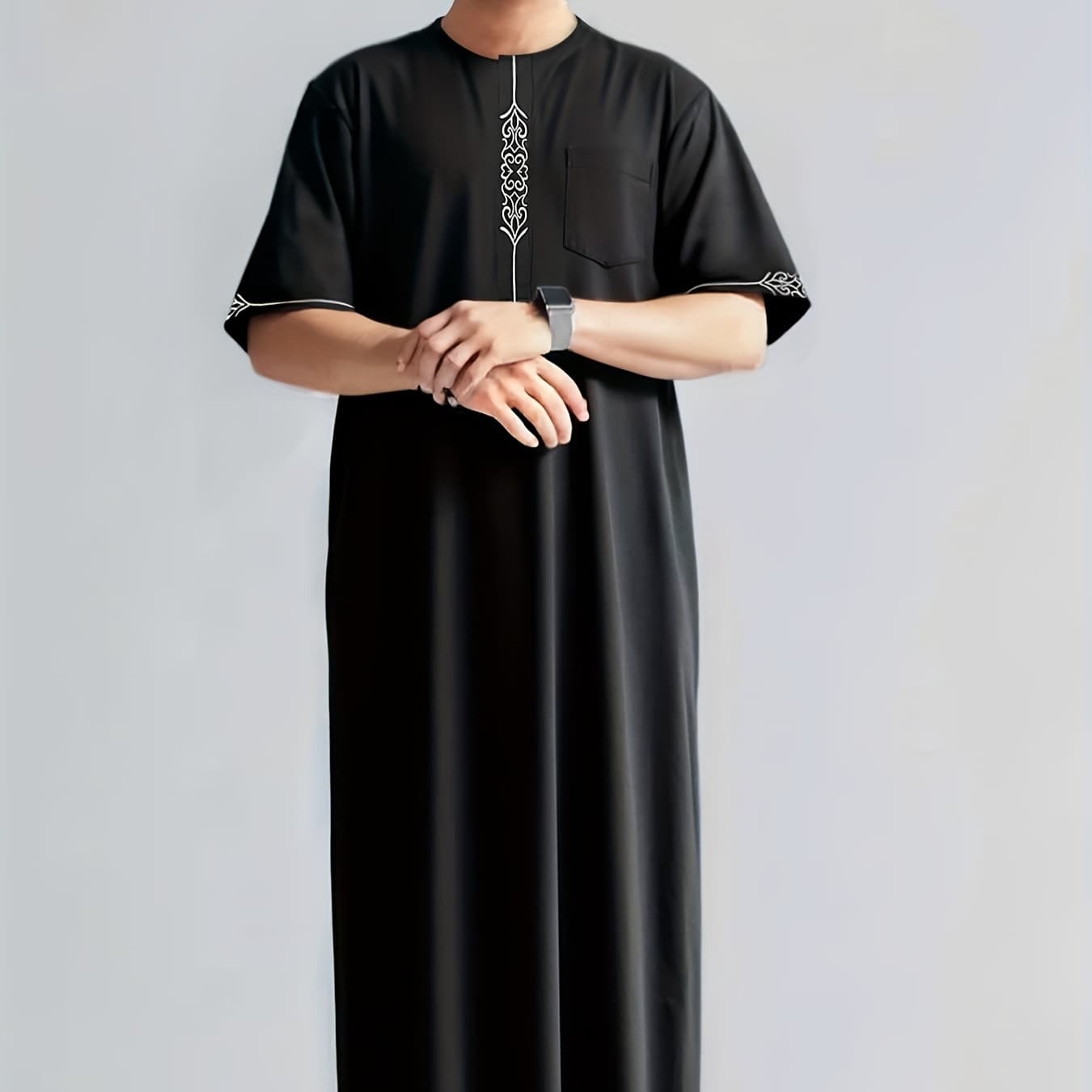 2026 May New Simple Casual Cotton-Linen Embroidered Men's Clothing Round Neck Versatile Design Soft Comfortable Long Style