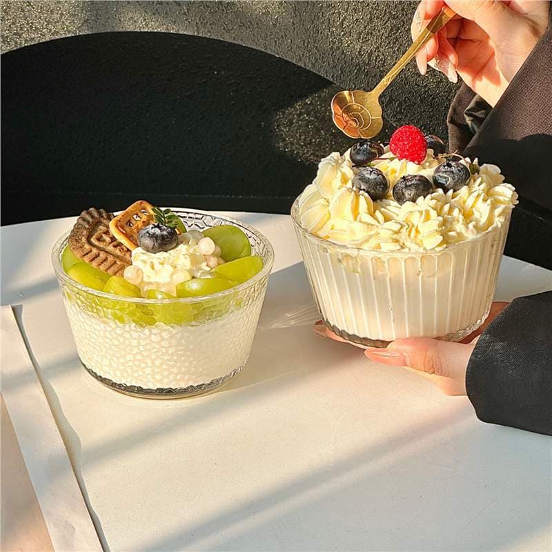 ins vertical pattern dessert glass bowl ice cream bowl internet celebrity tableware sugar water bowl fruit yogurt bowl bird's nest breakfast bowl