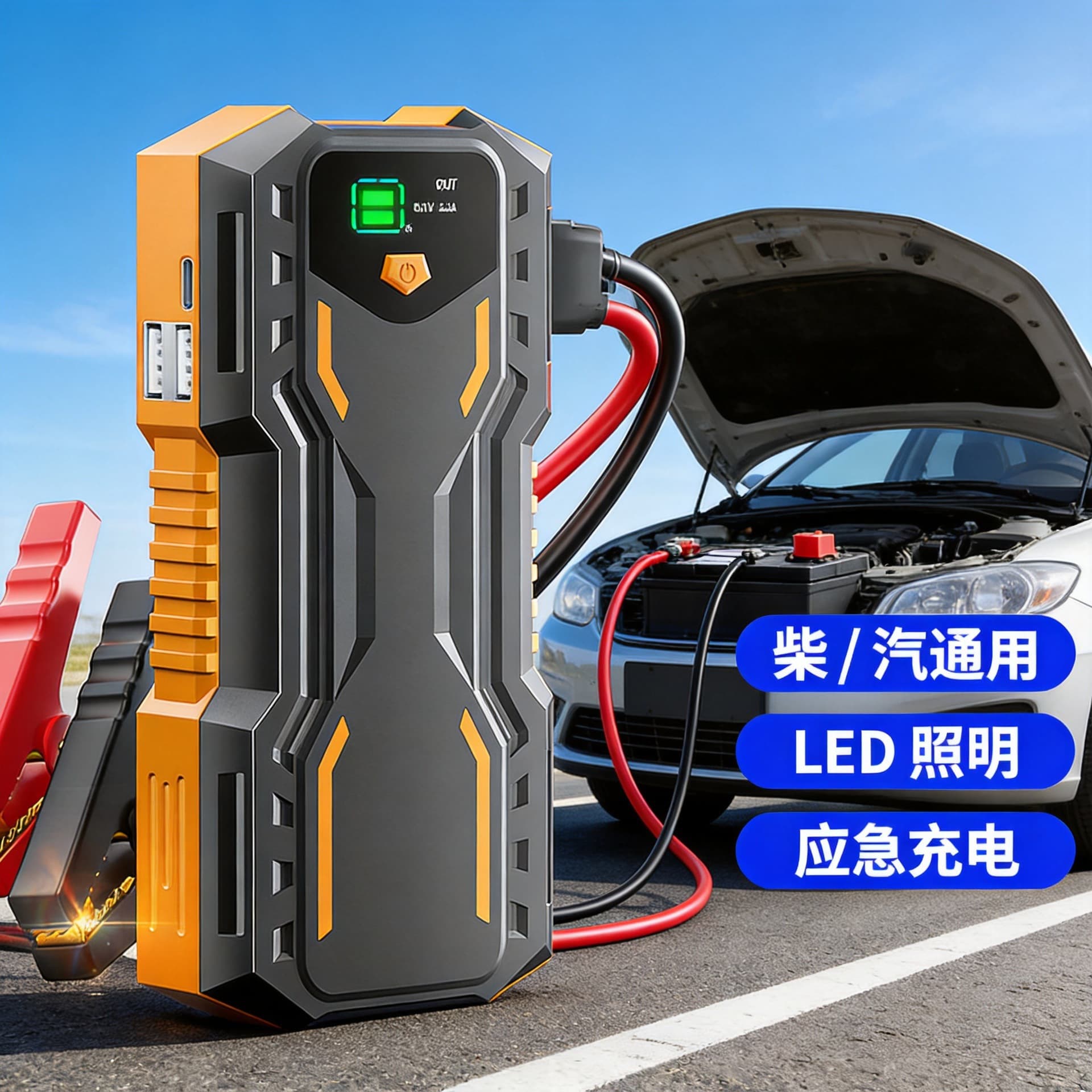 Car air pump, tire inflator, car battery, emergency starting power supply, all-in-one machine, intelligent digital display, cross-border