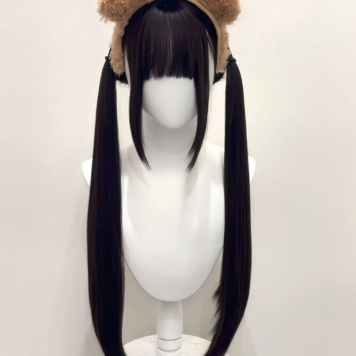 Women's Long Wig Full Cap Natural Straight Hair Realistic Face Slimming Style with Air Bangs Black Wig