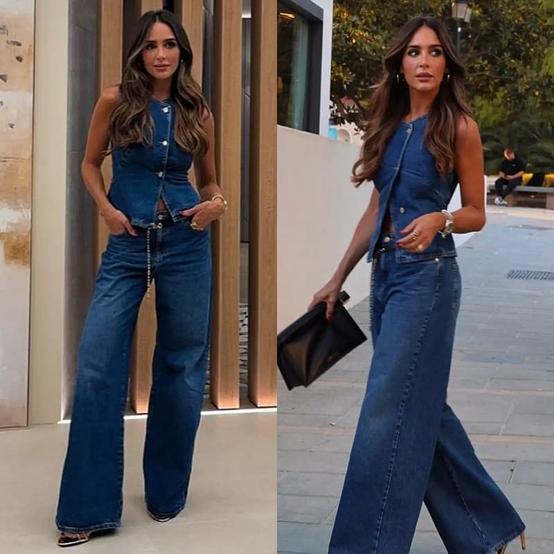 Amazon AliExpress Europe and the United States cross-border 2025 spring and summer new women's sleeveless vest fashion wide leg Denim suit