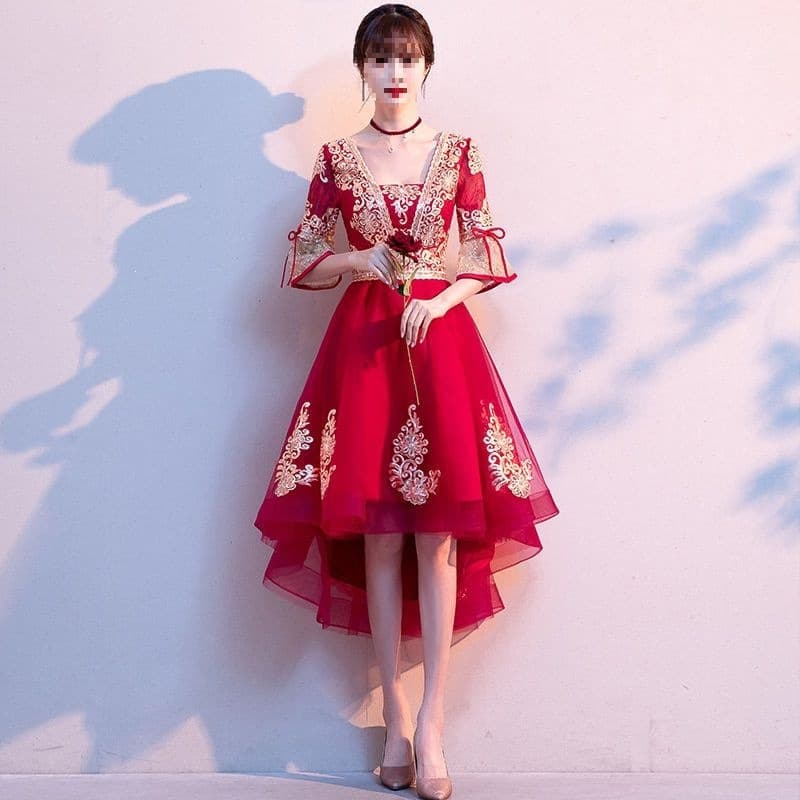 2026 New Summer Wedding Toast Dress for Bride, Fashionable Burgundy Evening Gown for Petite Women