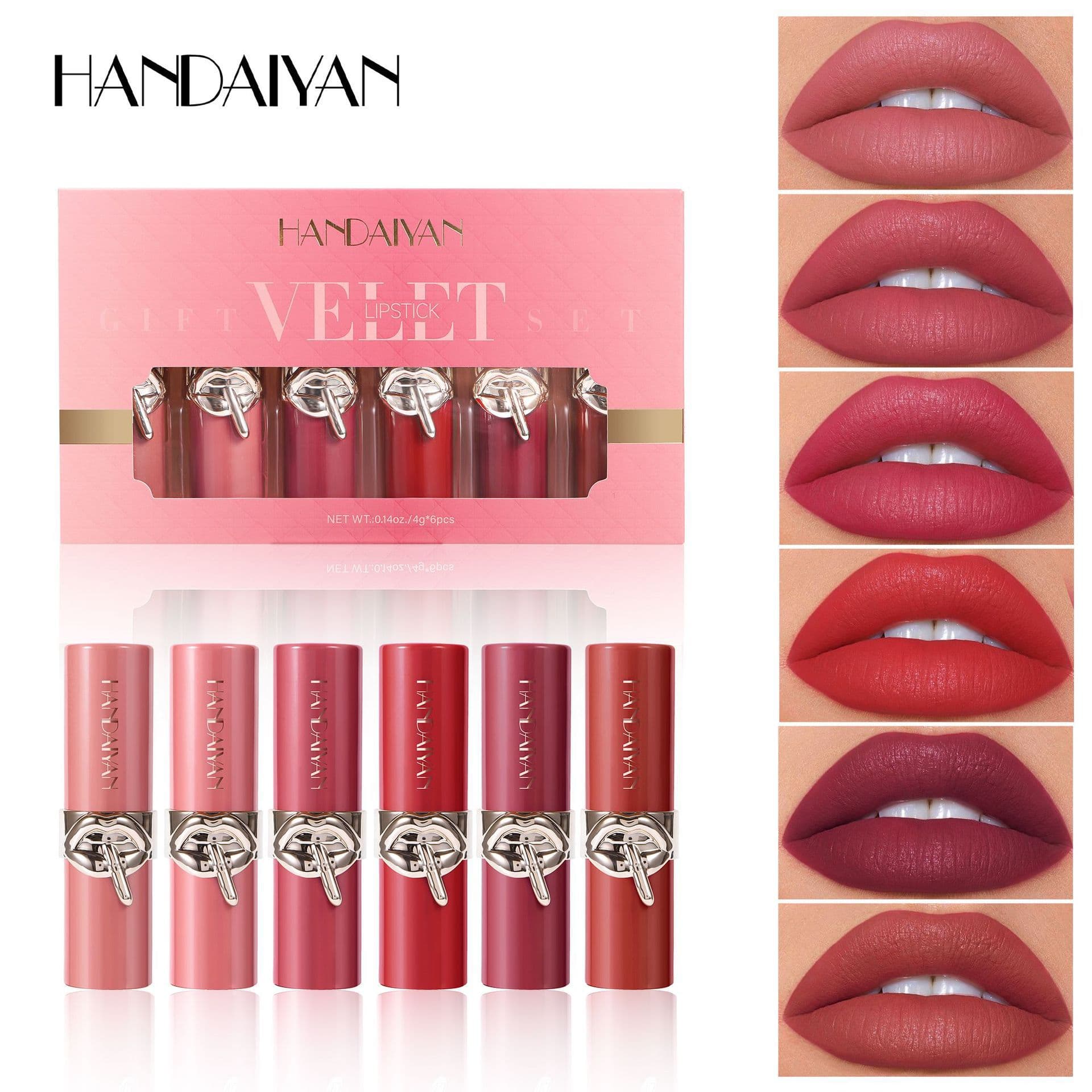 Cross-border lipstick set 6 matte lipsticks HANDAIYAN velvet lipstick waterproof and not easy to stain matte lipstick