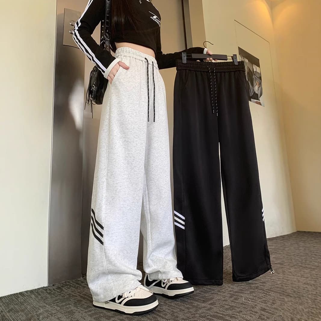 American white sports pants for women spring, autumn and winter 2024 new high-waisted straight casual sweatpants loose workwear wide-leg pants