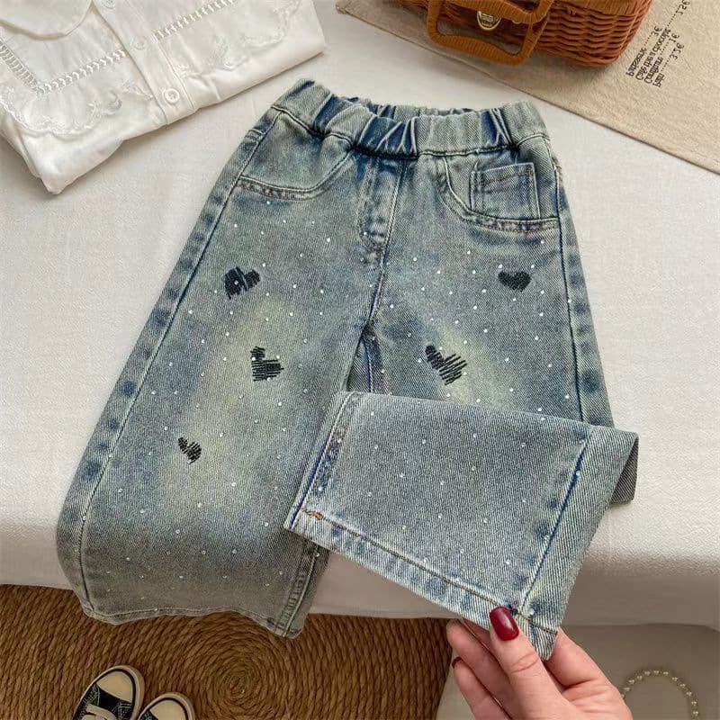 Girls' Jeans 2026 Spring/Autumn New Arrival Children's Straight Leg Pants Toddler Slim Wide Leg Jeans with Rhinestone for Girls