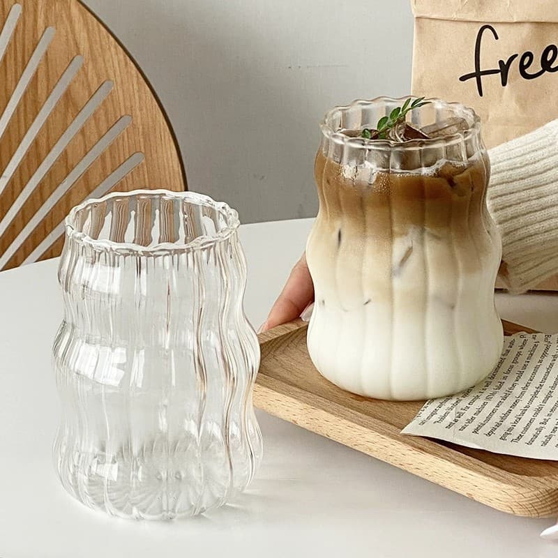 Ins-style Coffee Cup Heat-resistant Glass Cup Iced Americano Latte Cup High-end Cold Drink Cup Milk Tea Cup Fruit Tea Cup