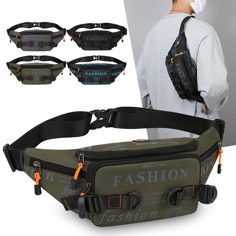 Outdoor men's chest bag, street casual trend, mobile phone shoulder bag, fashion letter cycling crossbody bag, sports waist bag