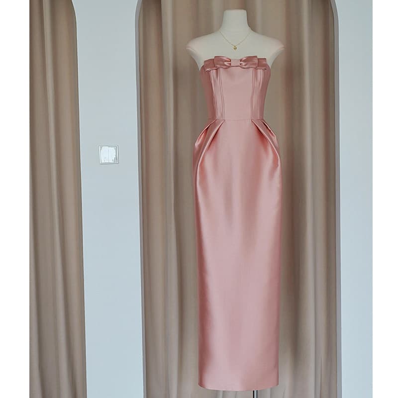 Engagement dress bride toast dress 2026 new high-end light luxury tube top student day adult ceremony dress satin
