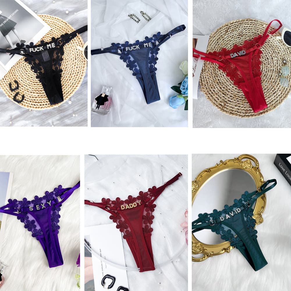 European and American Erotic Lace Princess Embroidery Mesh Thong, Sexy Breathable Adjustable Thin Strap Low-Rise T-Back Panties