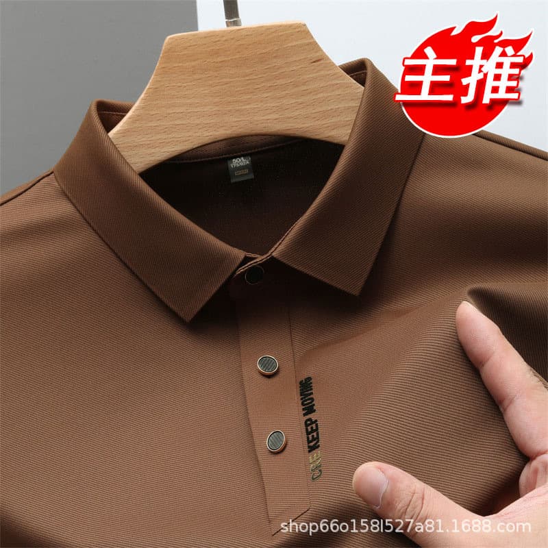 2025 Spring/Summer New Long-Sleeve Polo Shirt with Turn-Down Collar, Casual Fashion Men's High-End T-Shirt, Solid Color Base Layer