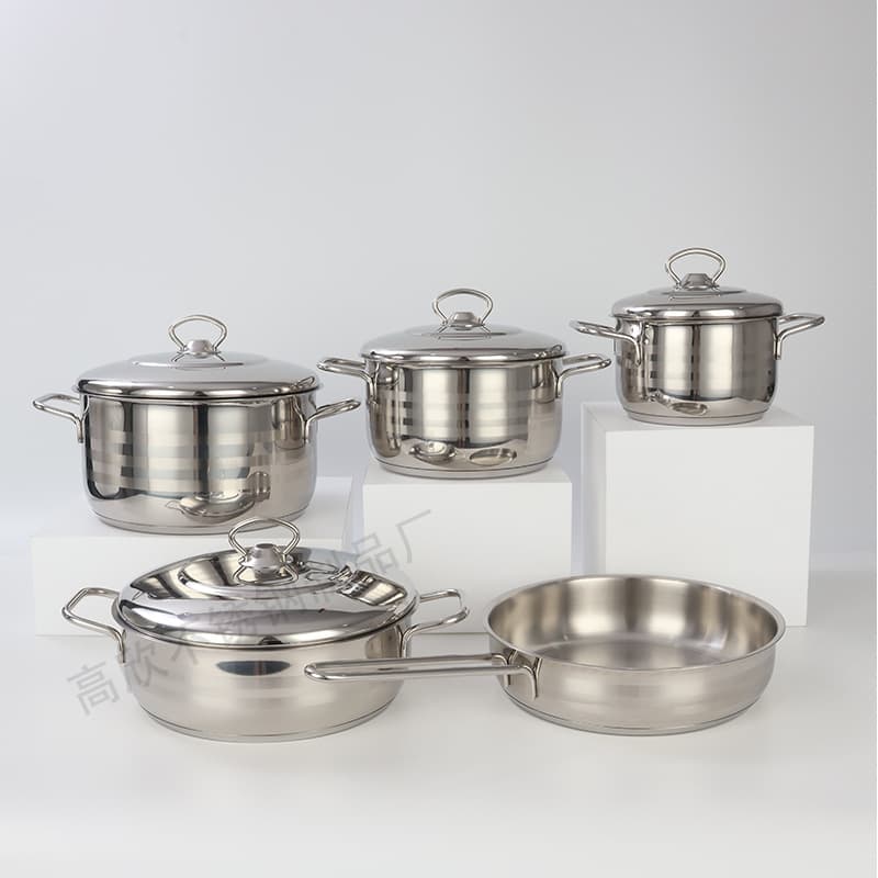 Cross-border Stainless Steel Thickened Multi-layer Bottom Frying Pan Stock Pot Cookware Set