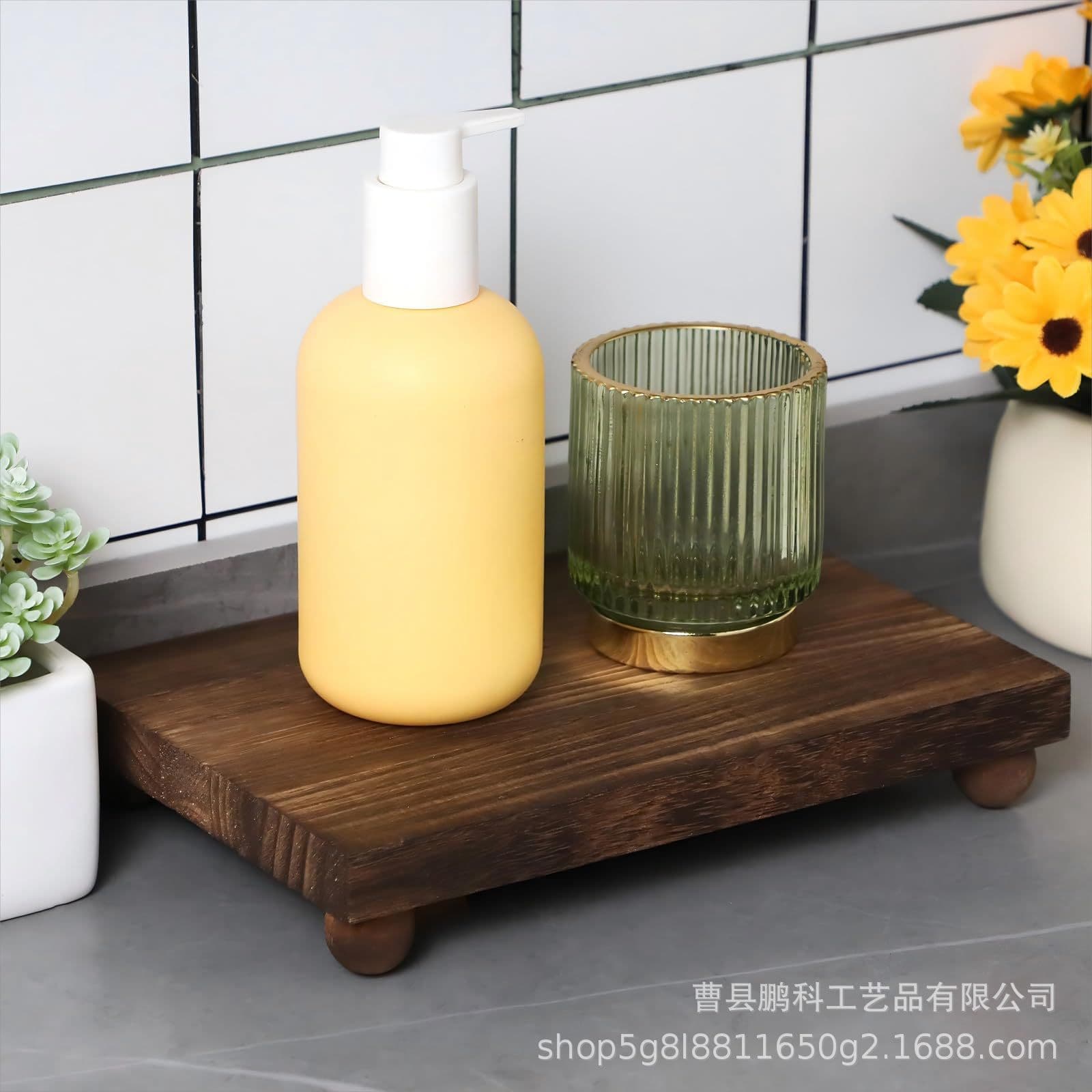 Cross-border Wooden Bathroom Tray Solid Wood Washbasin Soap Holder Balcony Plant Pot Organizer Stand Base Bracket