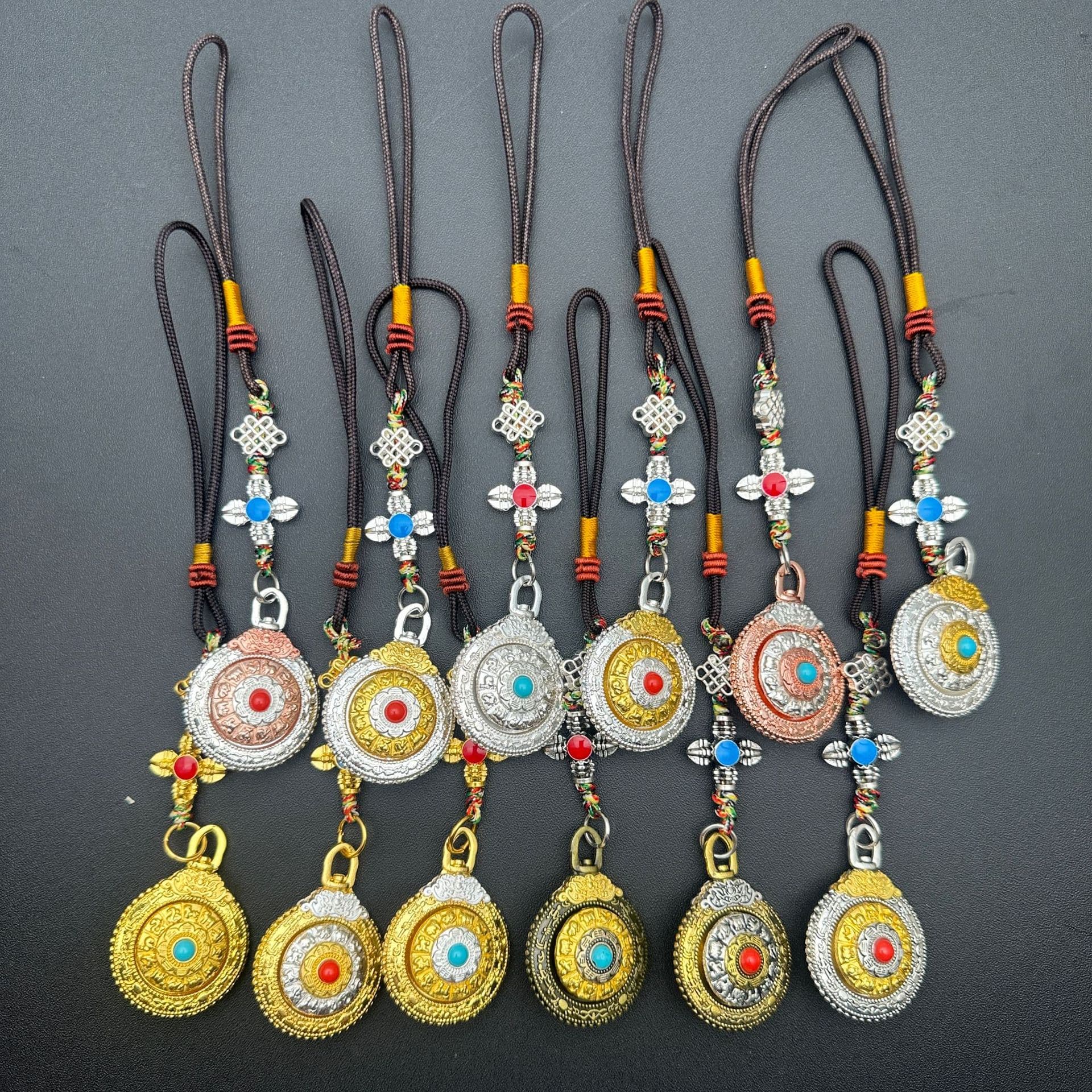 Double-Sided Rotating Nine Palaces Bagua with Twelve Zodiac Tassel Waist Plaque, Bag Pendant and Car Hanger, Ethnic Style Vehicle Decor