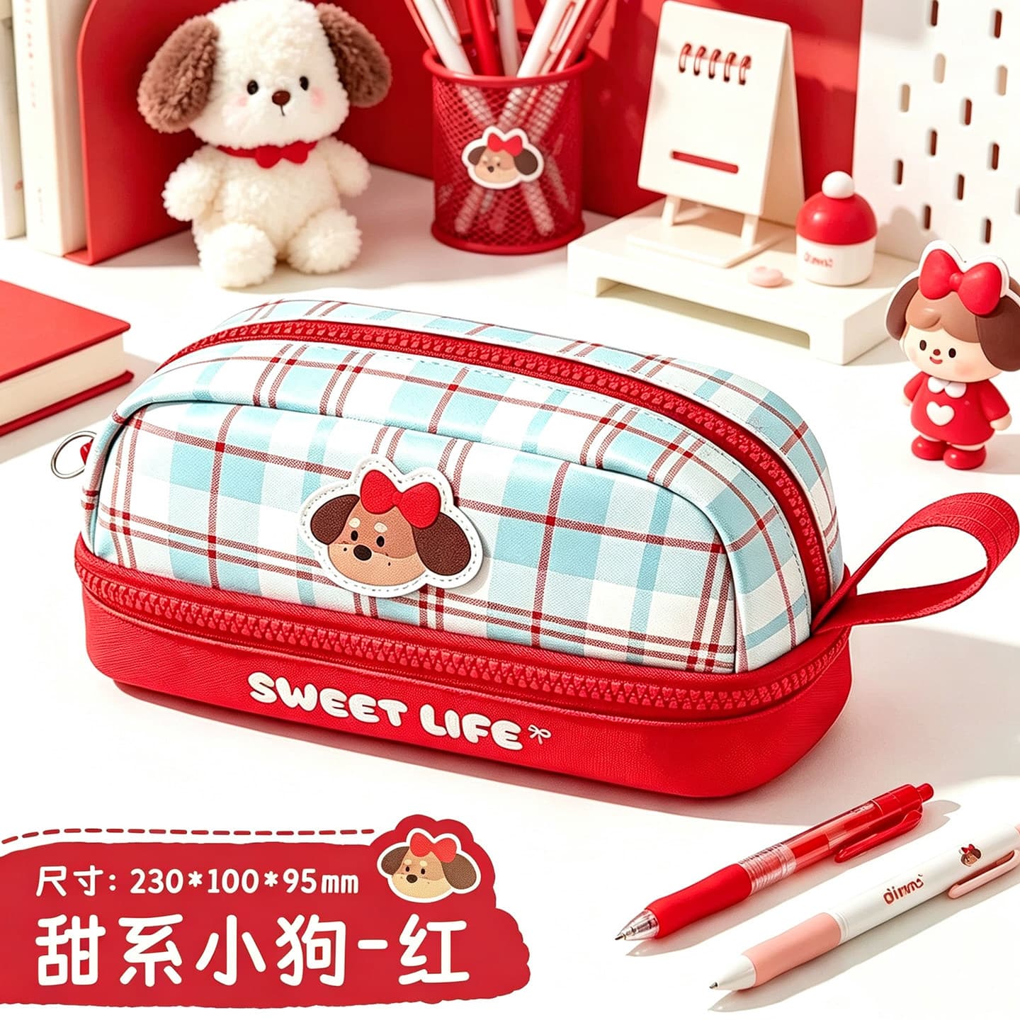 2026 new leather-covered large-capacity pencil case, high-looking ins style niche non-contrasting stationery box stationery pencil case