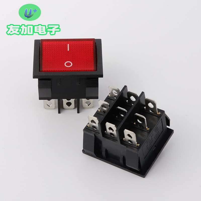 Rocker Switch 6-Pin 2-Position with Light KCD9 Double-Pole Illuminated Toggle Switch for Welding Machine 31*36mm Large Square