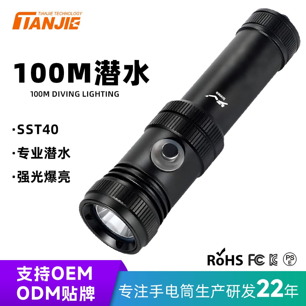 Sst40 Professional Grade Led Diving Flashlight 100m Deep Diving under Lighting Outdoor Emergency Aluminum Alloy Diving Flashlight