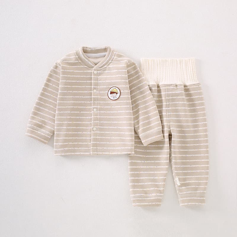 Baby Wool Silk Striped Thermal Underwear Set with High-Waist Pants, Thickened and Warm, Autumn and Winter
