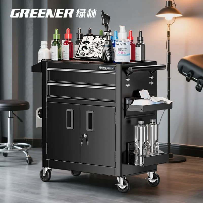 Green Forest Barber Shop Tool Cabinet Trolley, Mobile Storage Cart, Multifunctional Storage Shelf, Multi-layer Shelving