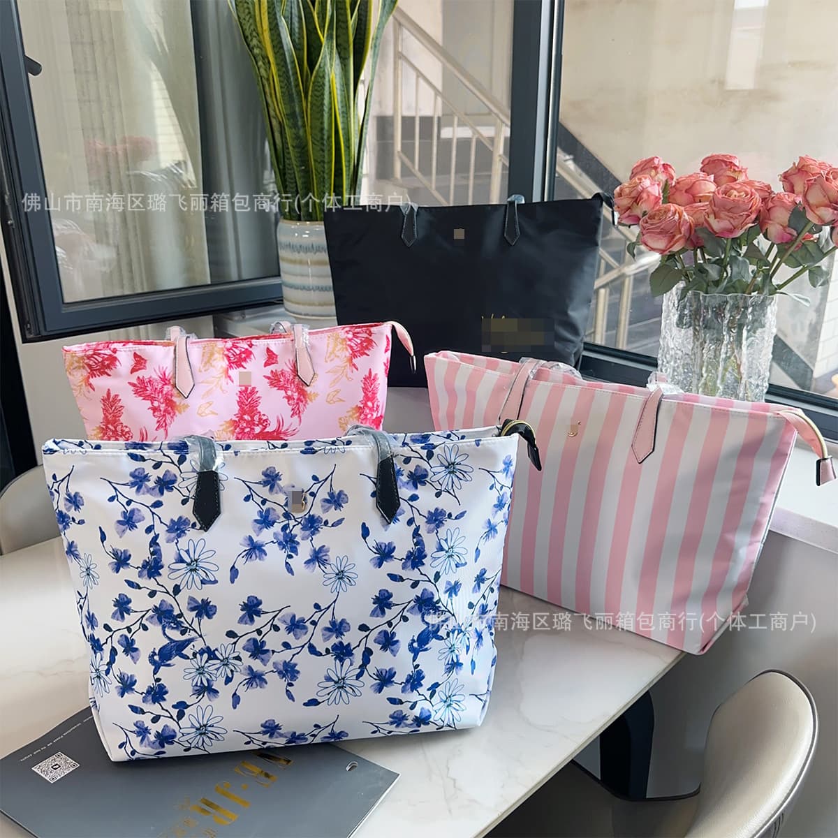 Women's PU Tote Bag Versatile Fashion Shopping Bag Plant Pattern Print Women's Handbag Ins Style
