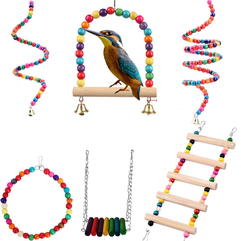 Colorful Parrot Toys Bird Cage Accessories Wooden Swing Ladder Climbing Pole Pet Bird Supplies Parrot Toy Products