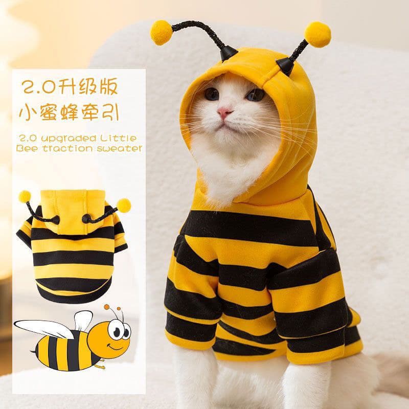 Funny Cat Clothes Anti-Escape Bee Costume for Beagle Small Dogs Cute Blue Cat Spring Autumn New Pet Hoodie