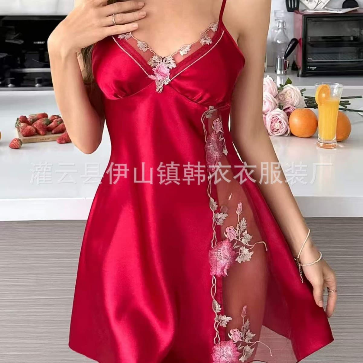 New Export European and American Cross-border Satin Camisole Nightgown Backless Sexy Comfortable Breathable Embroidered Dress Sleepwear