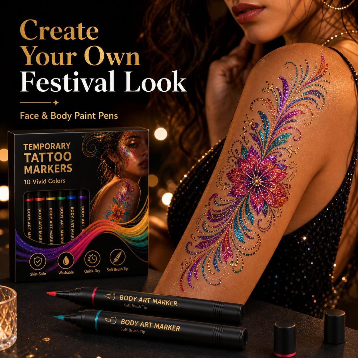 Cross-border special supply of washable temporary tattoo markers body painting markers holiday party soft head safety