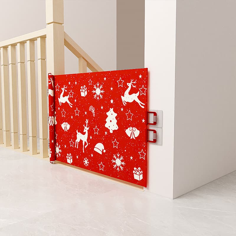 Christmas Decoration Pet Retractable Gate, Anti-Cat Run-Out Gate, No-Drilling Indoor Outdoor Fence, Isolation Net, Dog Gate