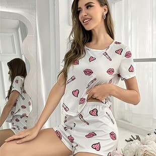 Cross-border Short Sleeve Round Neck Casual Camisole Shorts Two-piece Set Women's Loungewear Pajamas Summer European American