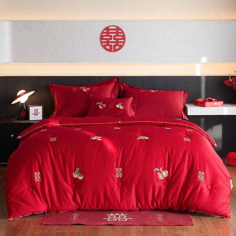 60S Long-Staple Cotton Silk Protein Wedding Quilt, Thickened Winter Dowry Quilt, Red Newlywed Spring/Autumn Quilt