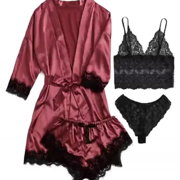 Women's Pajama Set 4-Piece Lingerie Plus Size Sleepwear Manufacturer New Lace Homewear