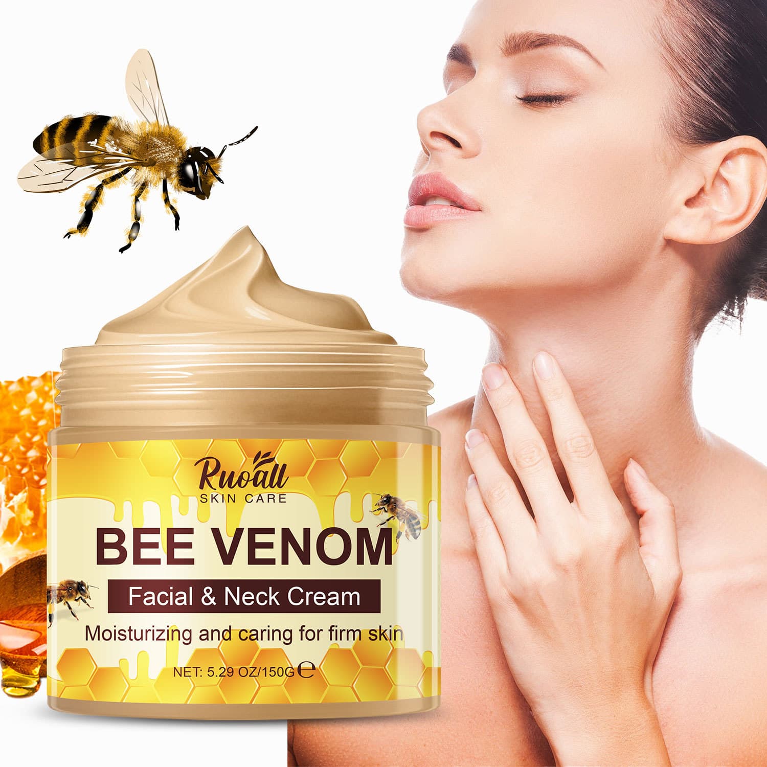RUOALL Cross-border Export Exclusive 150ml Transparent White Jar Bee Venom Face and Neck Cream