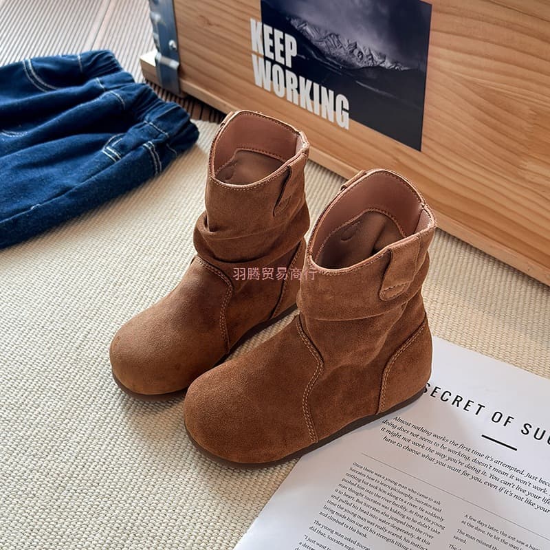 Girls' Stacked Boots, Birkenstock Style Boots, 2025 Autumn/Winter New Children's Martin Boots, Soft Sole Retro Boots, Baby Cotton-Lined Boots