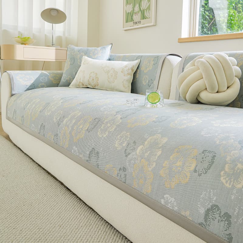 Summer ice silk sofa cushion cooling mat fixed anti-slip one-piece sofa back cover anti-cat scratching sand release