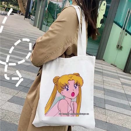 Sailor Moon Anime Print Canvas Tote Bag Shoulder Bag Foldable Handbag Shopping Bag Cross-border Export