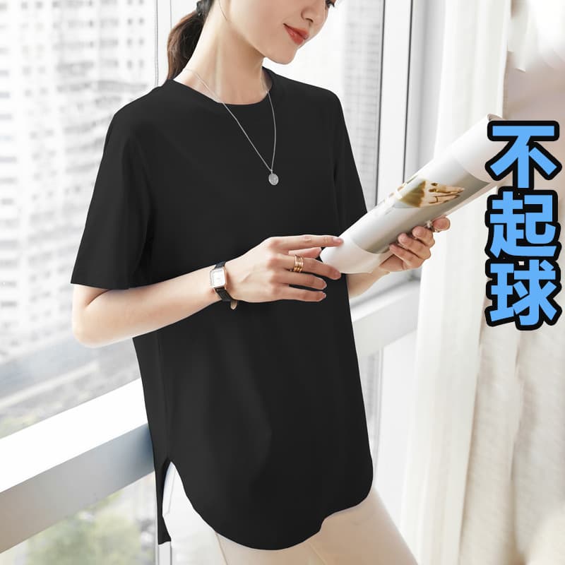 Loose Fit Mid-Length Short-Sleeve T-Shirt Women's plus Size Pure White Oversized Body Tee Thin Arc Hem Summer Casual Top
