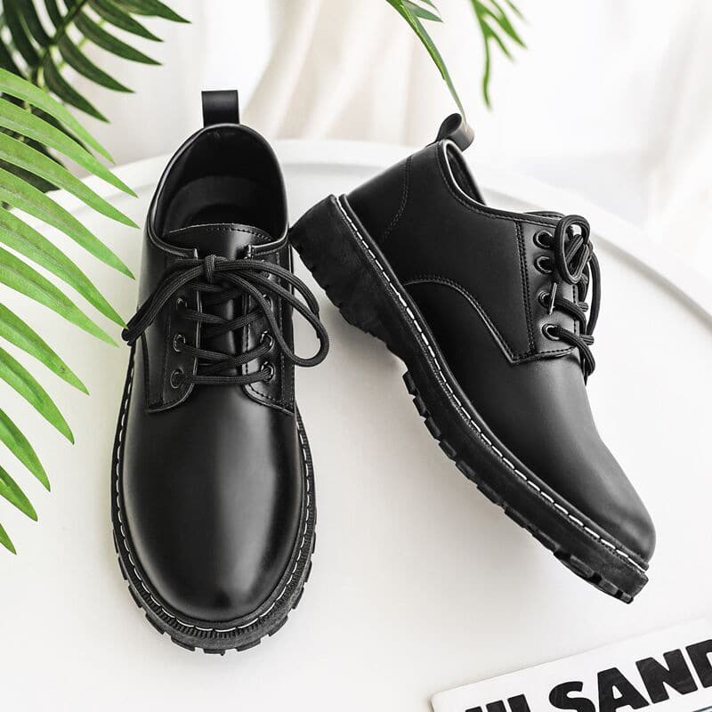 Spring Casual Leather Shoes Men Breathable Black British Style Business Formal Youth Round Toe Suit Martin Big Head Shoes