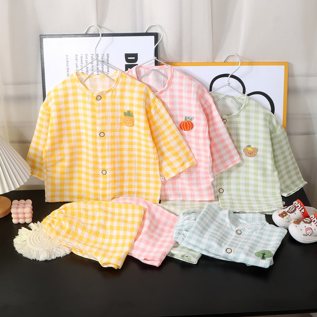 Boys and Girls Yunduo Cotton Loungewear Set, Summer Cardigan, Cartoon Children's Pajamas, Tops, Pants, Spring and Autumn Two-Piece Set