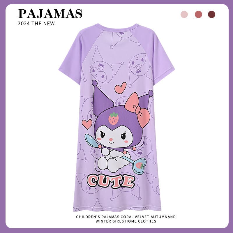 Girls' Nightgown 2025 Summer New Sleepwear Cotton-like Short Sleeve Parent-Child Nightgown for Middle and Older School Girls