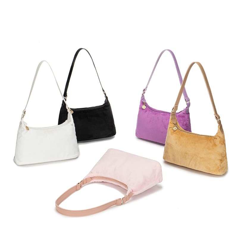 Women's Bags 2025 Winter New Suede Underarm Bag Solid Color Fashion Simple Shoulder Bag Crescent Women's Bag Wholesale