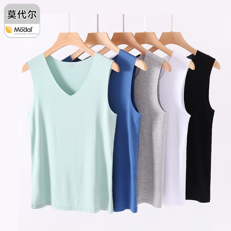 Men's Modal Vest Seamless Plus Size Inner Wear Base Layer Gym White Sports Summer Black Underwear